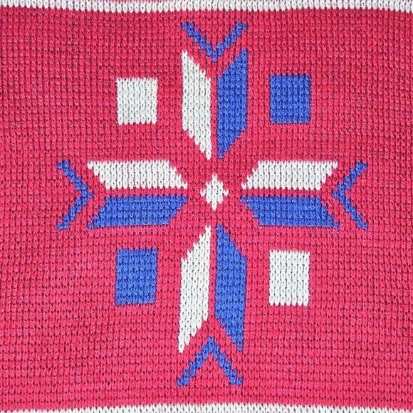 Slalom Vintage 80's Hot Pink Nordic Snowflake Design Turtleneck Knit Ski Sweater - Picture 4 of 10